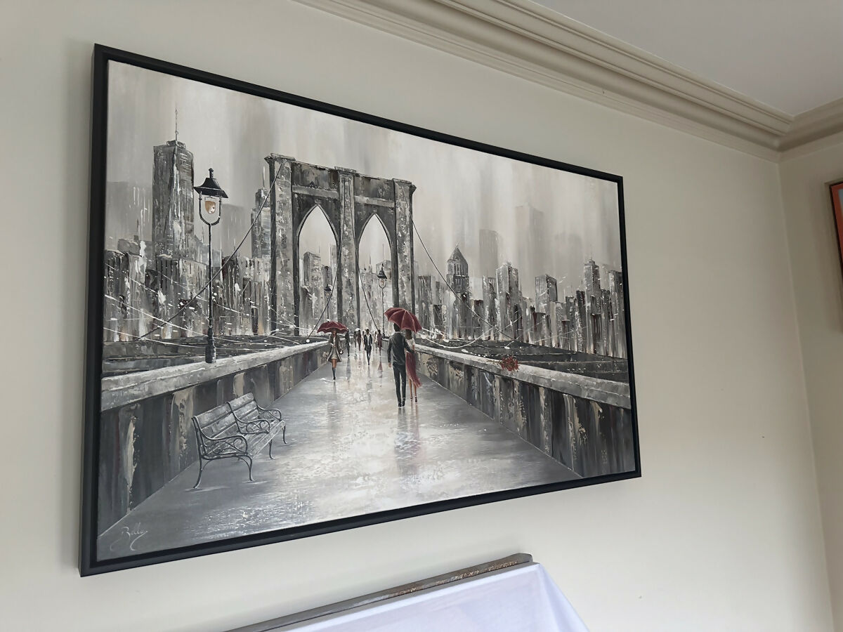 Roses Brooklyn Bridge, Original Hand-Painted Canvas By Isabella Karolewicz