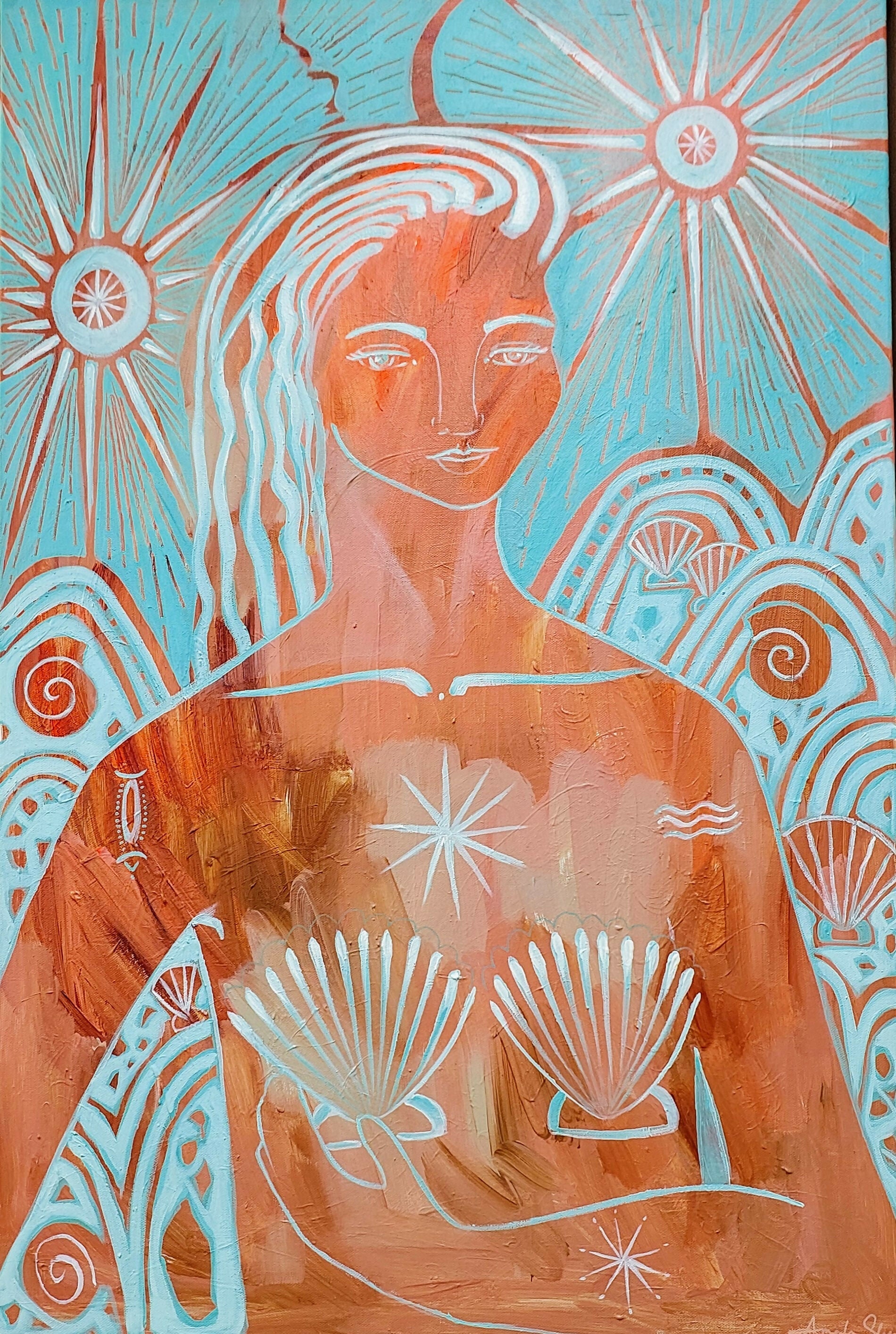 Amazonite Mermaid, Original Hand-Painted Canvas By Amanda Skye