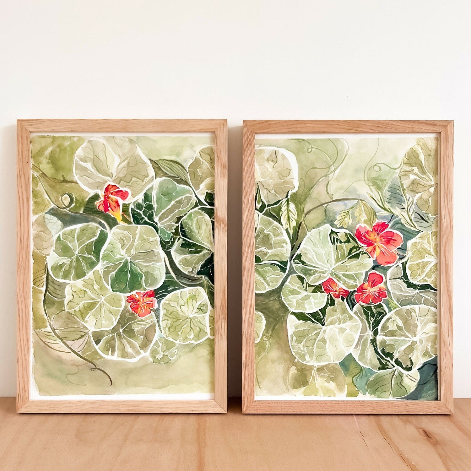 Nasturtium Tapestry, Set of 2, Original Hand-Painted Canvas By Lucrecia Caporale