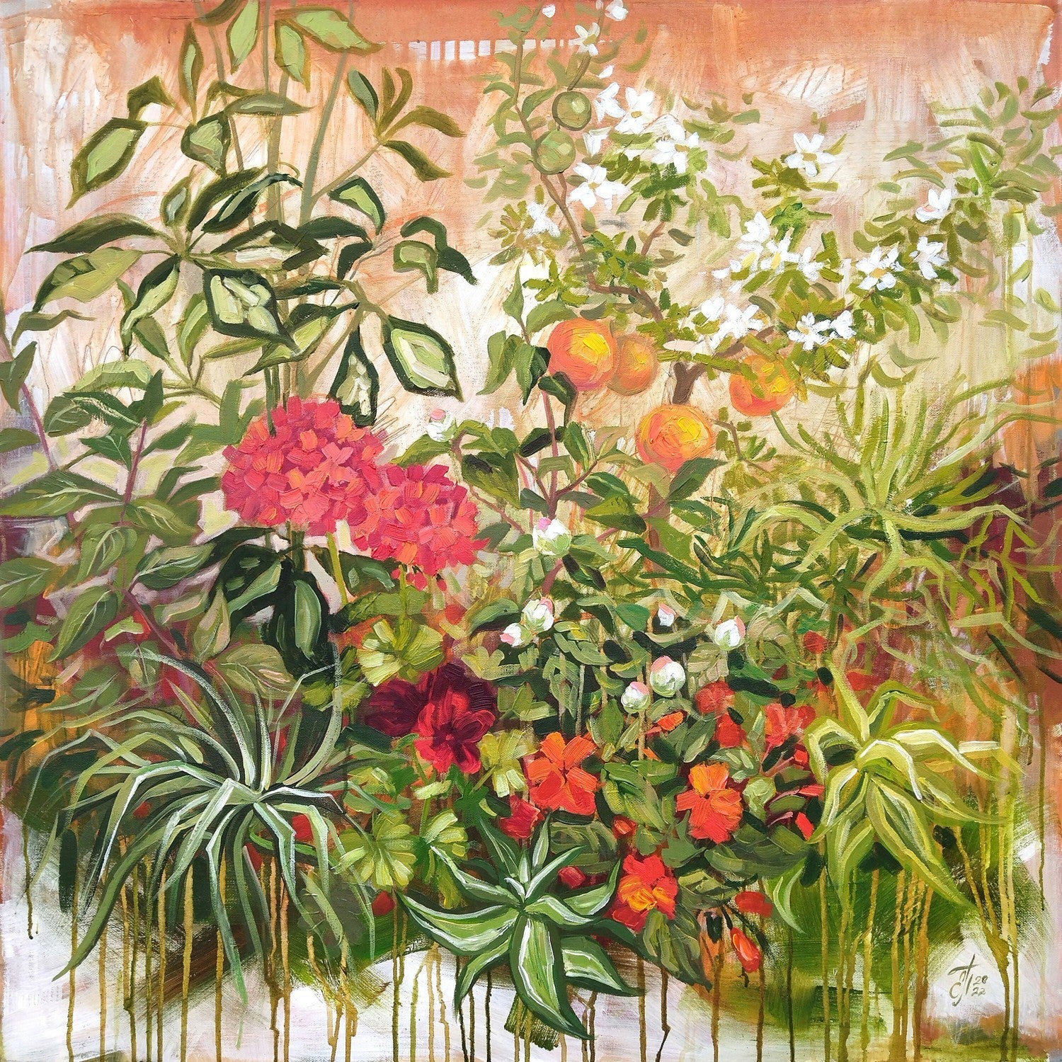 Tropical Garden, Original Hand-Painted Canvas By Ekaterina Prisich