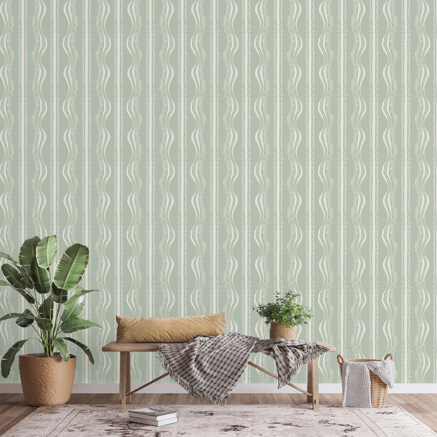 Decorative Waves Mint Green Style B, Wallpaper