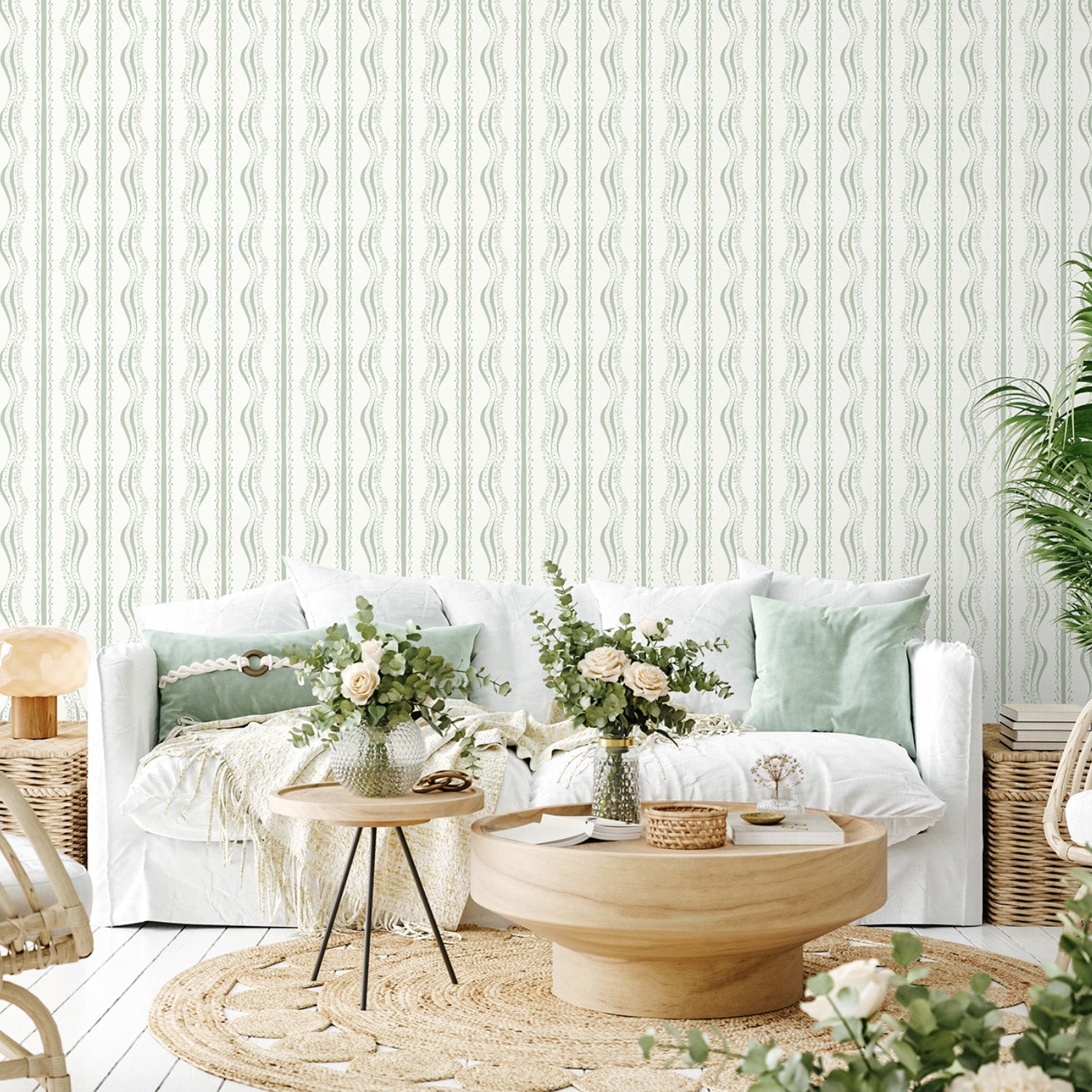 Decorative Waves Mint Green Style A, Wallpaper