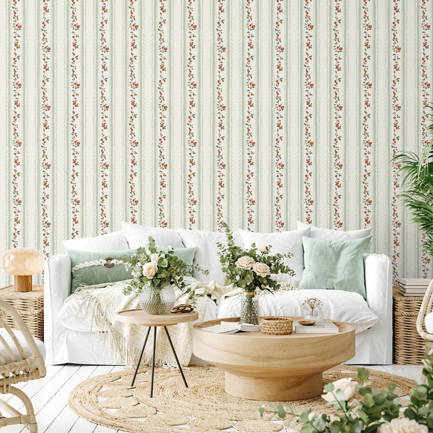 Farmhouse Stripes Green, Wallpaper