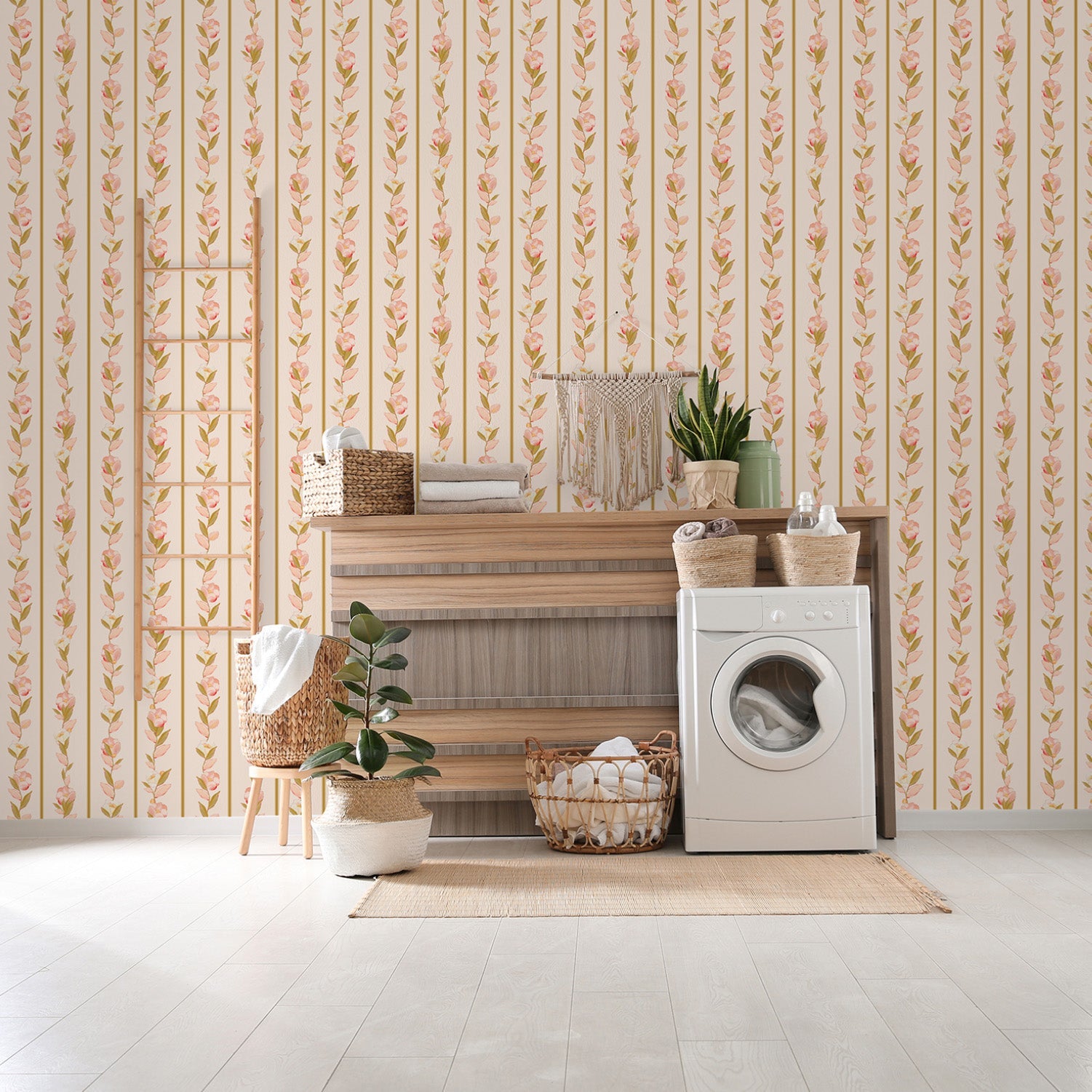 Farm House Stripes Peach, Wallpaper