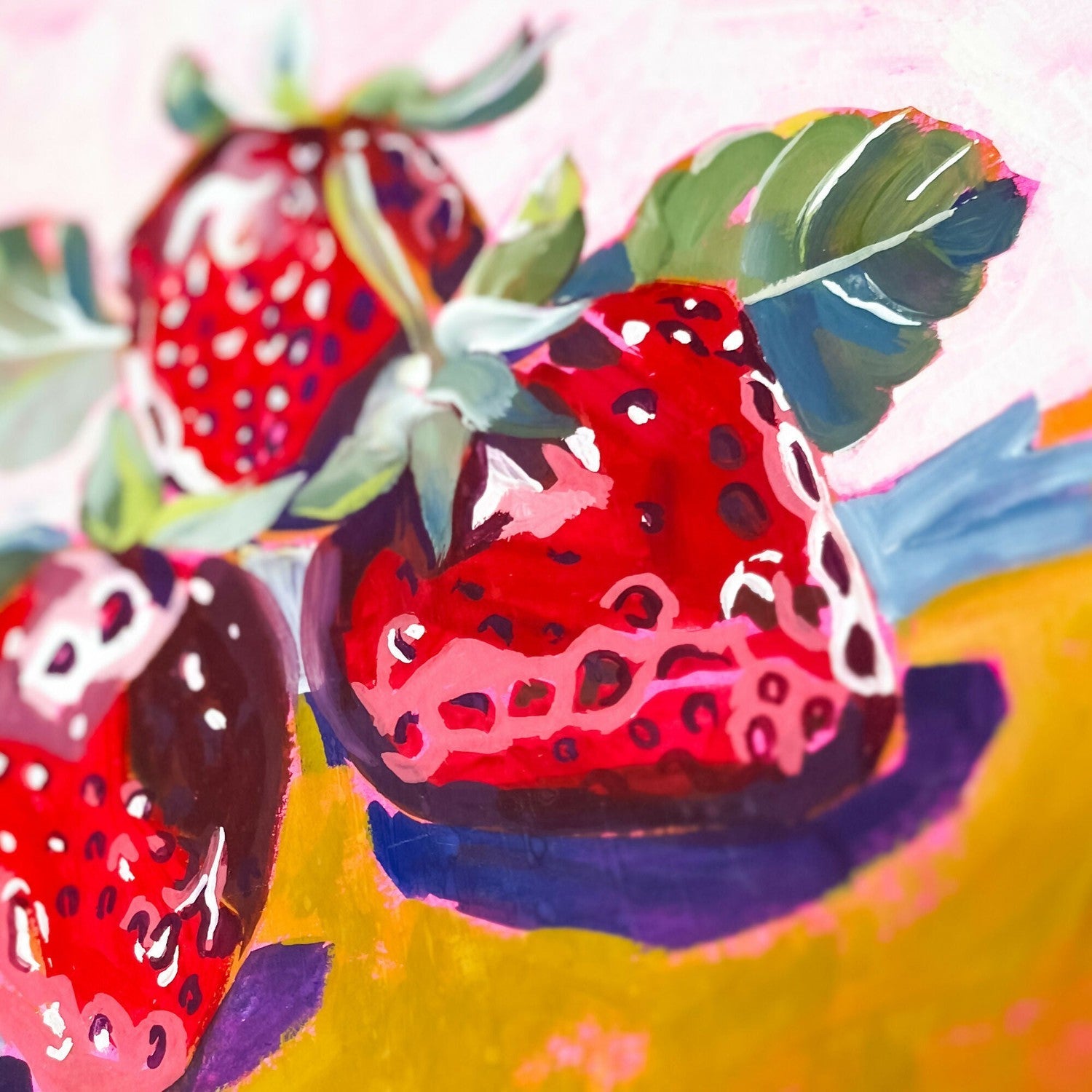 Delicious Strawberries, Original Hand-Painted Canvas By Lucrecia Caporale