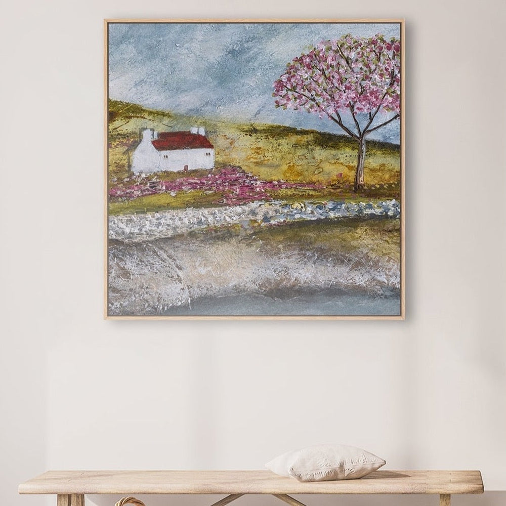 wall-art-print-canvas-poster-framed-A Blossom Tree By A Lake-by-Louise O'hara-Gioia Wall Art