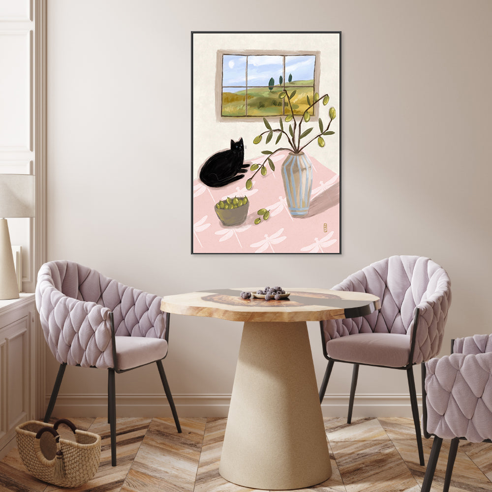 wall-art-print-canvas-poster-framed-A Cat And Olives , By Lia Nell-GIOIA-WALL-ART