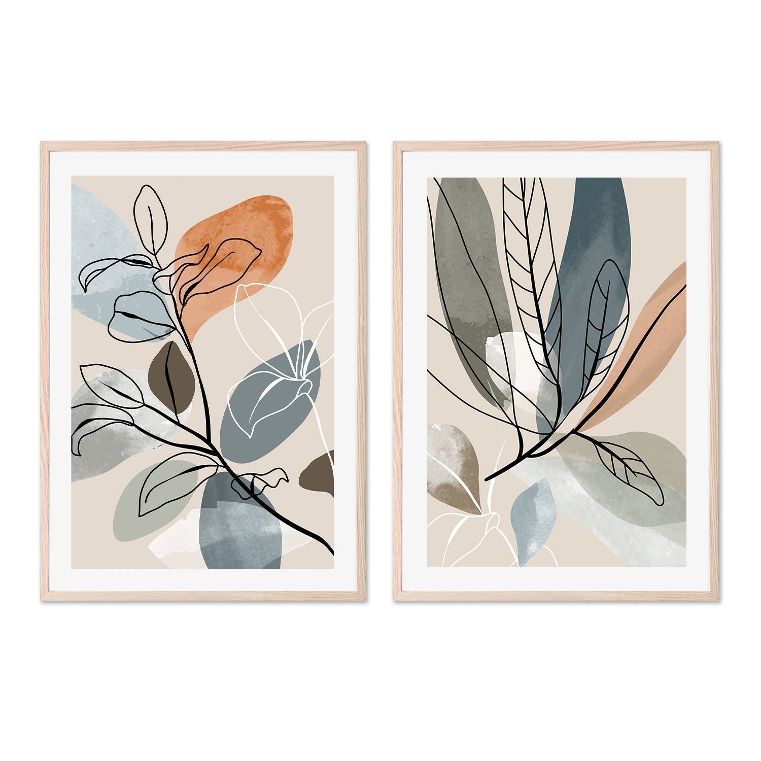 wall-art-print-canvas-poster-framed-Abstract Autumn Leaves, Style A & B, Set Of 2-GIOIA-WALL-ART