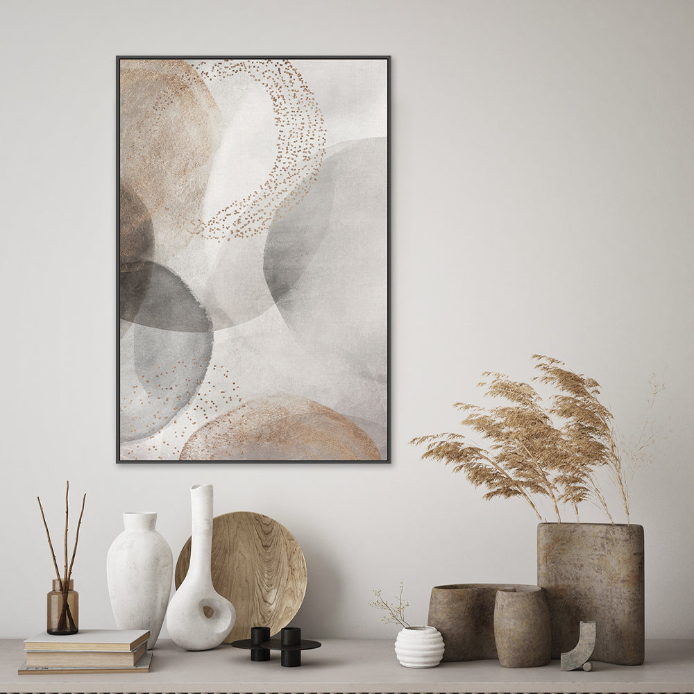 wall-art-print-canvas-poster-framed-Abstract Circles Grey Gold-by-Dear Musketeer Studio-Gioia Wall Art