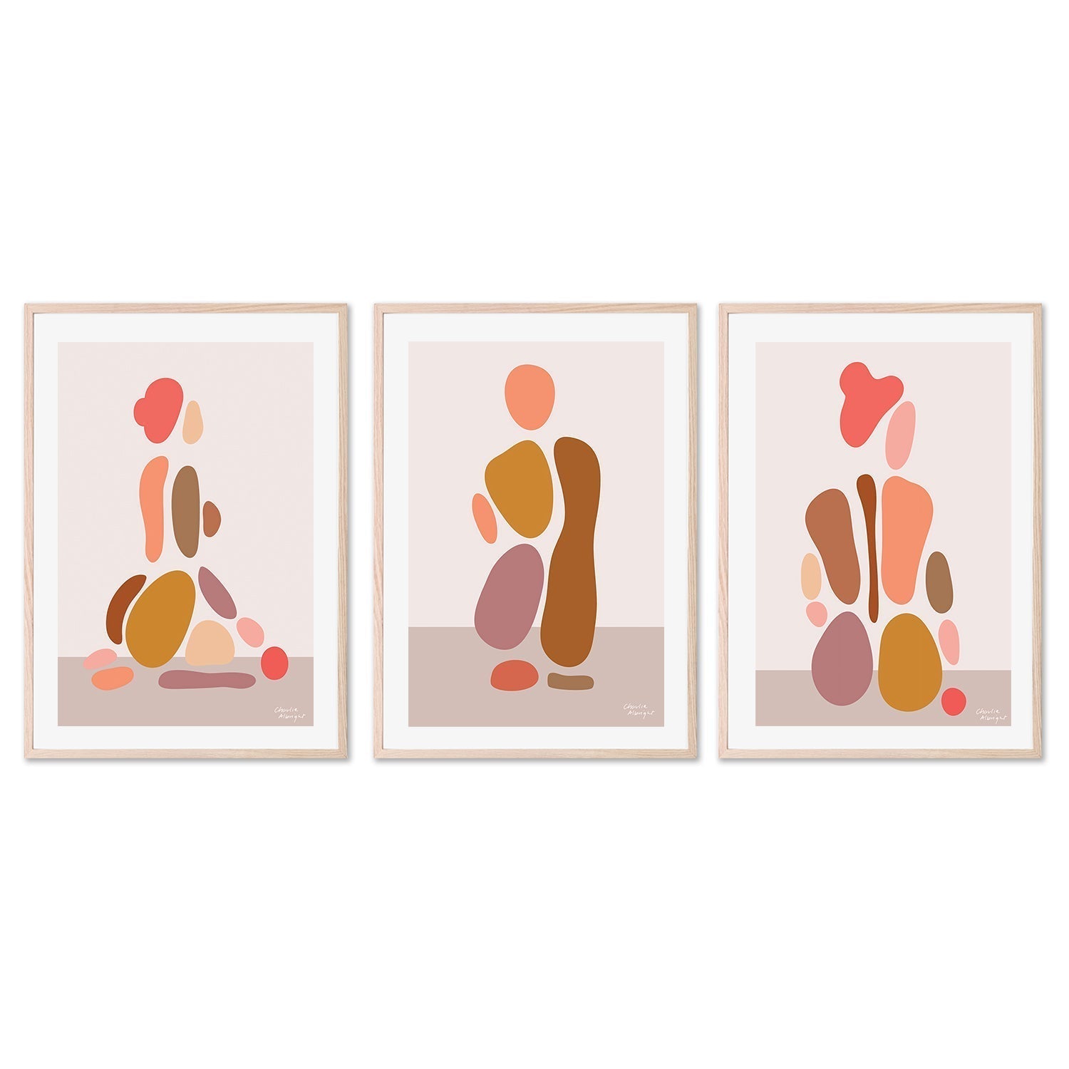 wall-art-print-canvas-poster-framed-Abstract Female Figure, Style C, D & E, Set Of 3 , By Moments By Charlie-GIOIA-WALL-ART