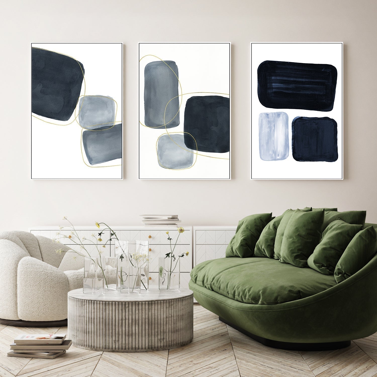 wall-art-print-canvas-poster-framed-Abstract Grey Blocks, Set Of 3-by-Danushka Abeygoda-Gioia Wall Art