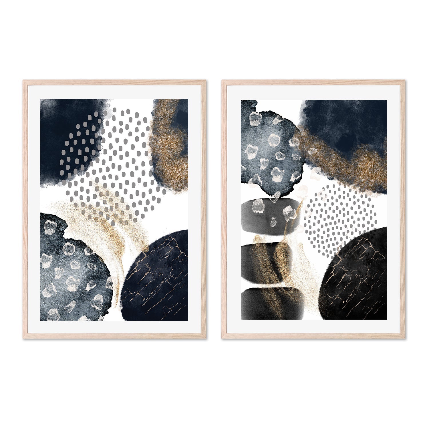 wall-art-print-canvas-poster-framed-Abstract Navy And Gold, Style A & B, Set Of 2 , By Sally Ann Moss-GIOIA-WALL-ART