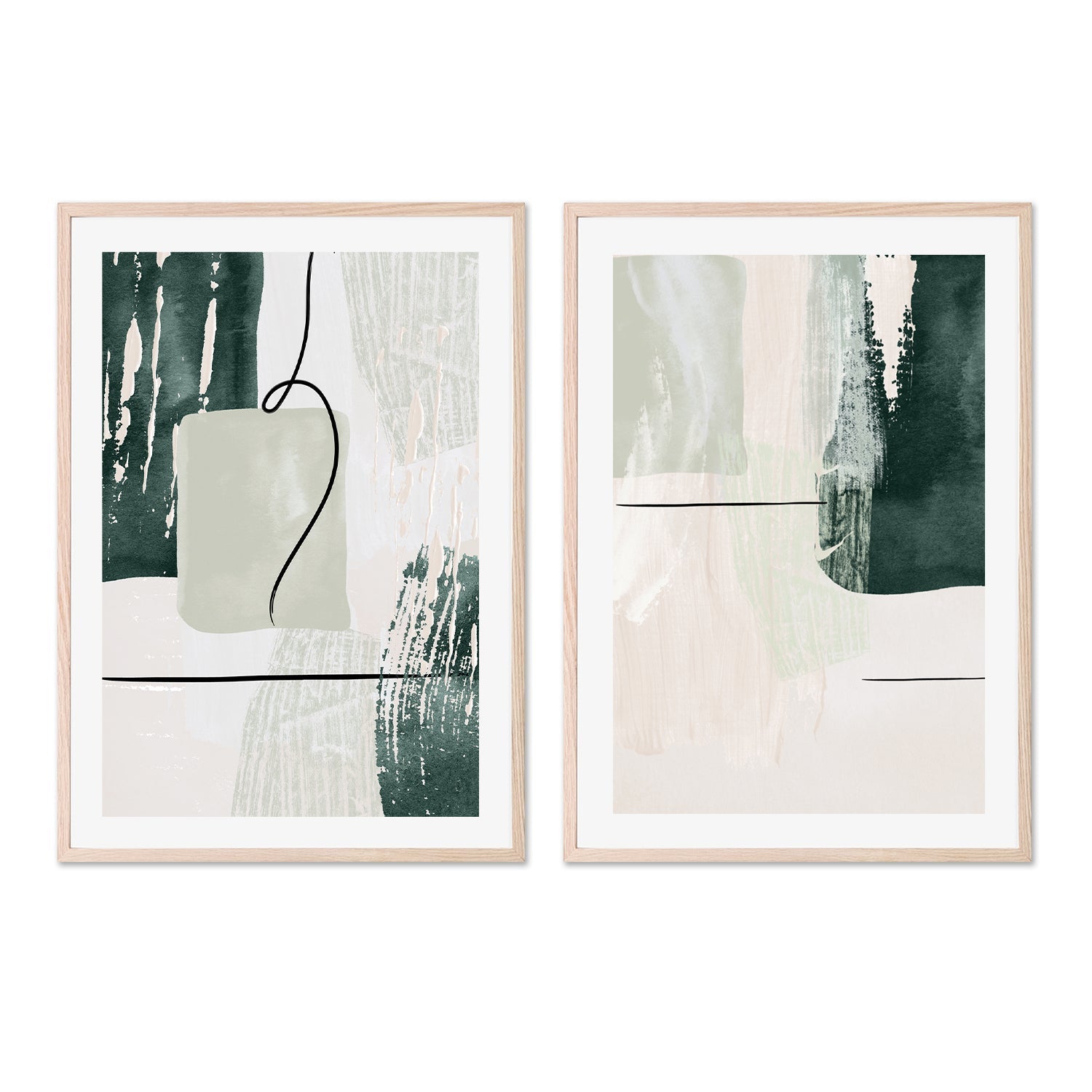 wall-art-print-canvas-poster-framed-Abstract Shapes In Green, Style A & B, Set Of 2 , By Sally Ann Moss-GIOIA-WALL-ART