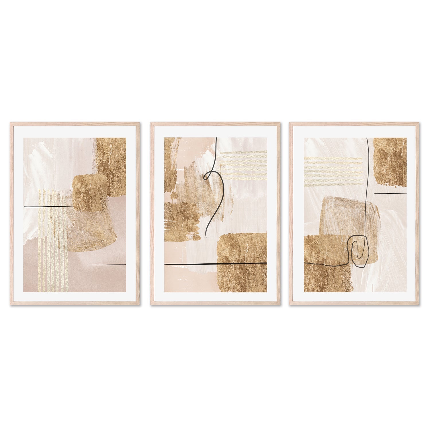 wall-art-print-canvas-poster-framed-Aesthetic Gold, Style A, B & C, Set Of 3 , By Sally Ann Moss-GIOIA-WALL-ART