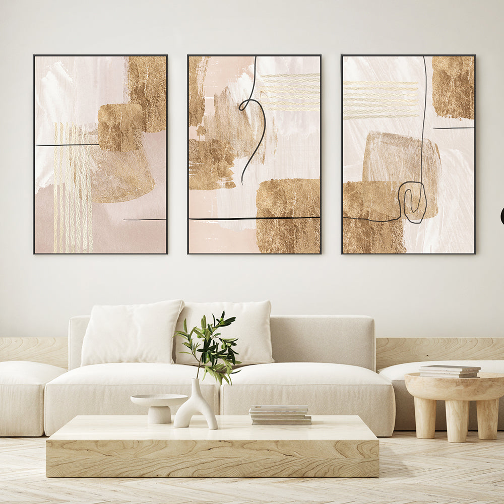 wall-art-print-canvas-poster-framed-Aesthetic Gold, Style A, B & C, Set Of 3 , By Sally Ann Moss-GIOIA-WALL-ART