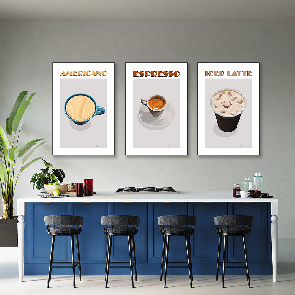 wall-art-print-canvas-poster-framed-Americano, Espresso & Latte, Set Of 3-by-Rosalyn Gray-Gioia Wall Art