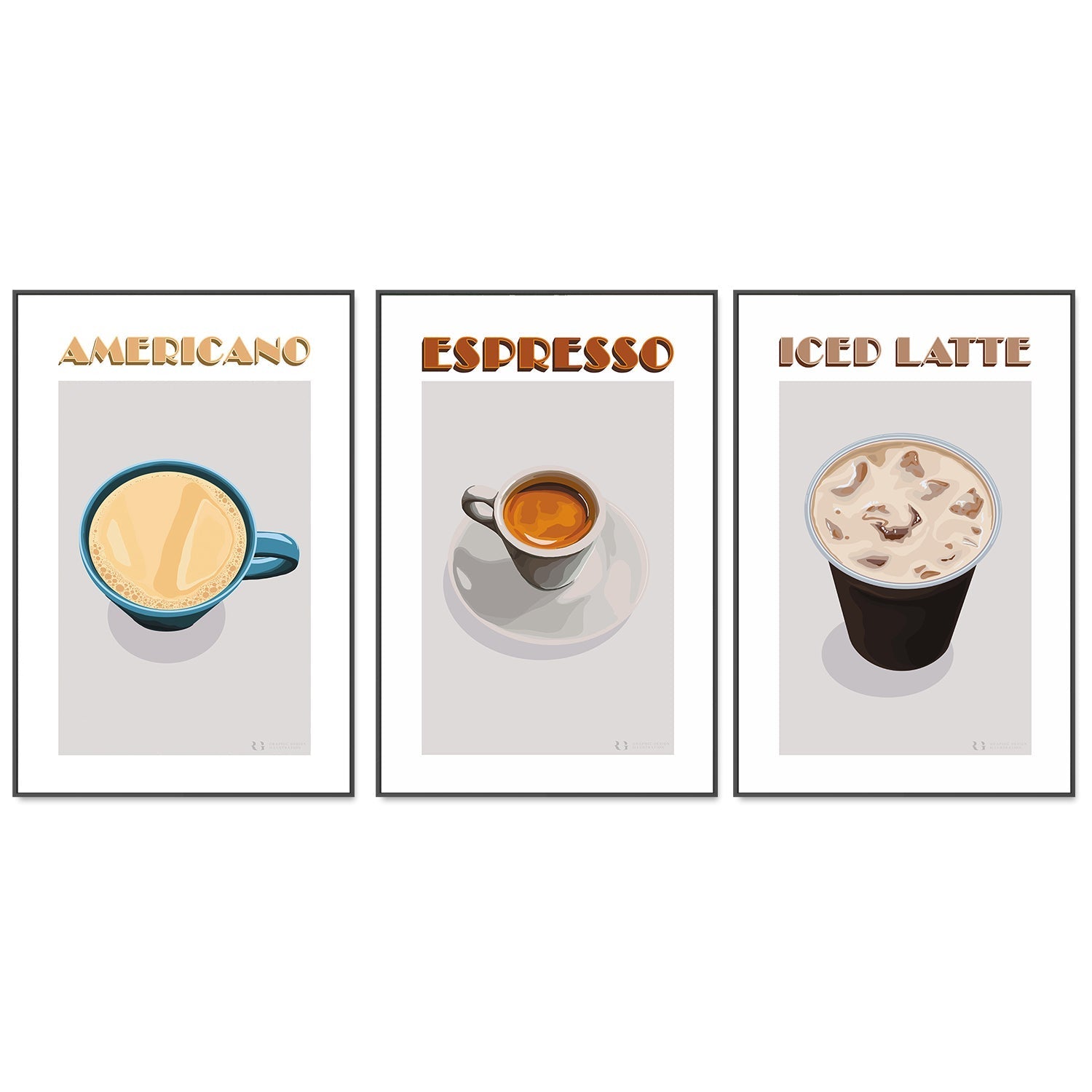 wall-art-print-canvas-poster-framed-Americano, Espresso & Latte, Set Of 3-by-Rosalyn Gray-Gioia Wall Art