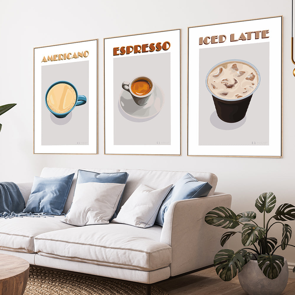 wall-art-print-canvas-poster-framed-Americano, Espresso & Latte, Set Of 3-by-Rosalyn Gray-Gioia Wall Art