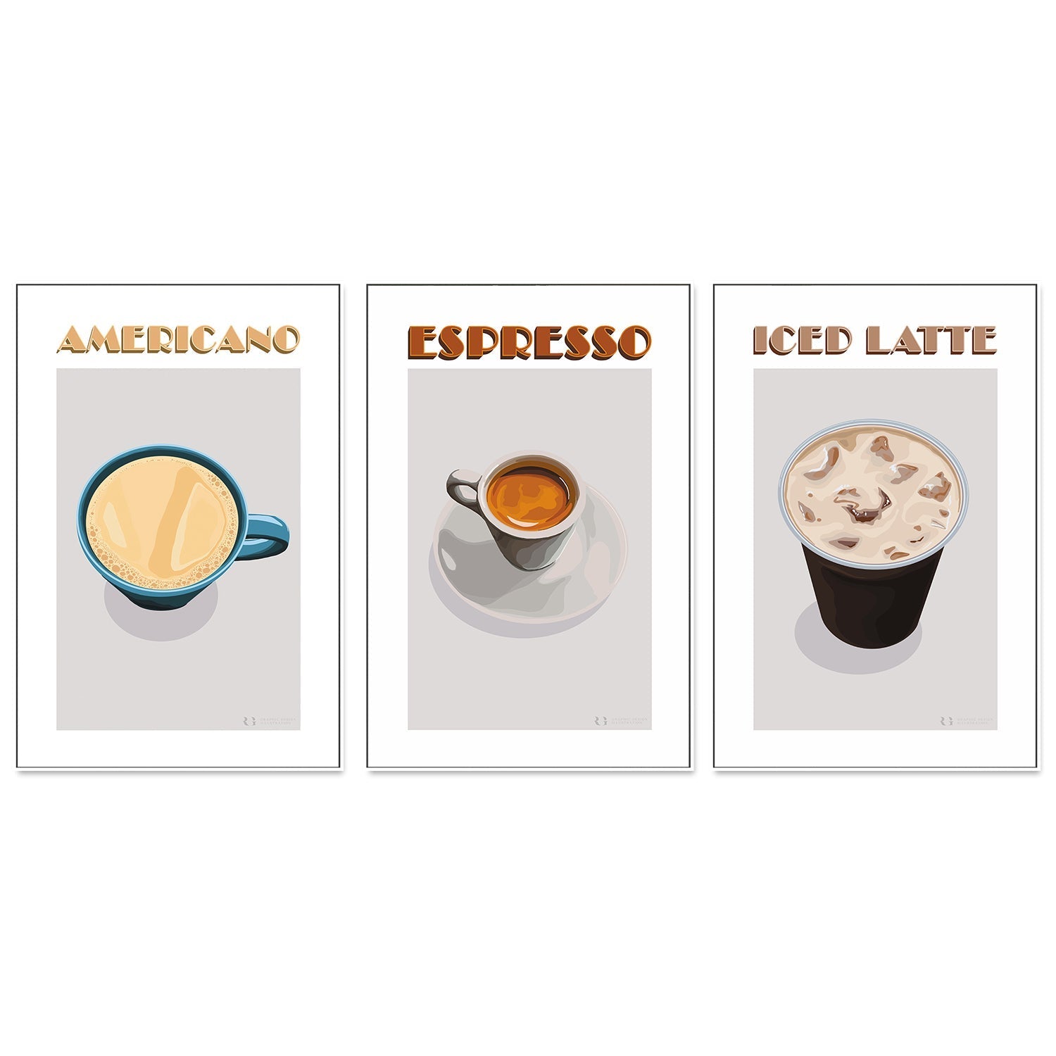 wall-art-print-canvas-poster-framed-Americano, Espresso & Latte, Set Of 3-by-Rosalyn Gray-Gioia Wall Art