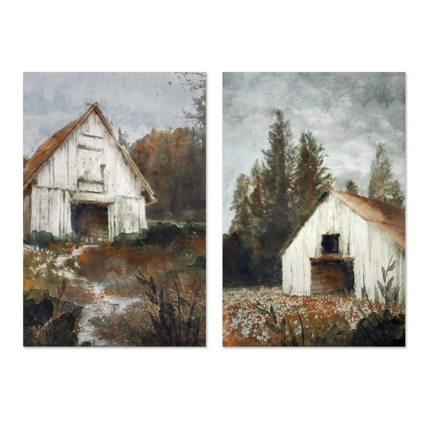 wall-art-print-canvas-poster-framed-Autumn Farmhouse, Style A & B, Set of 2 , By Nina Blue-1