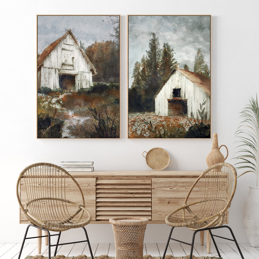 wall-art-print-canvas-poster-framed-Autumn Farmhouse, Style A & B, Set of 2 , By Nina Blue-2