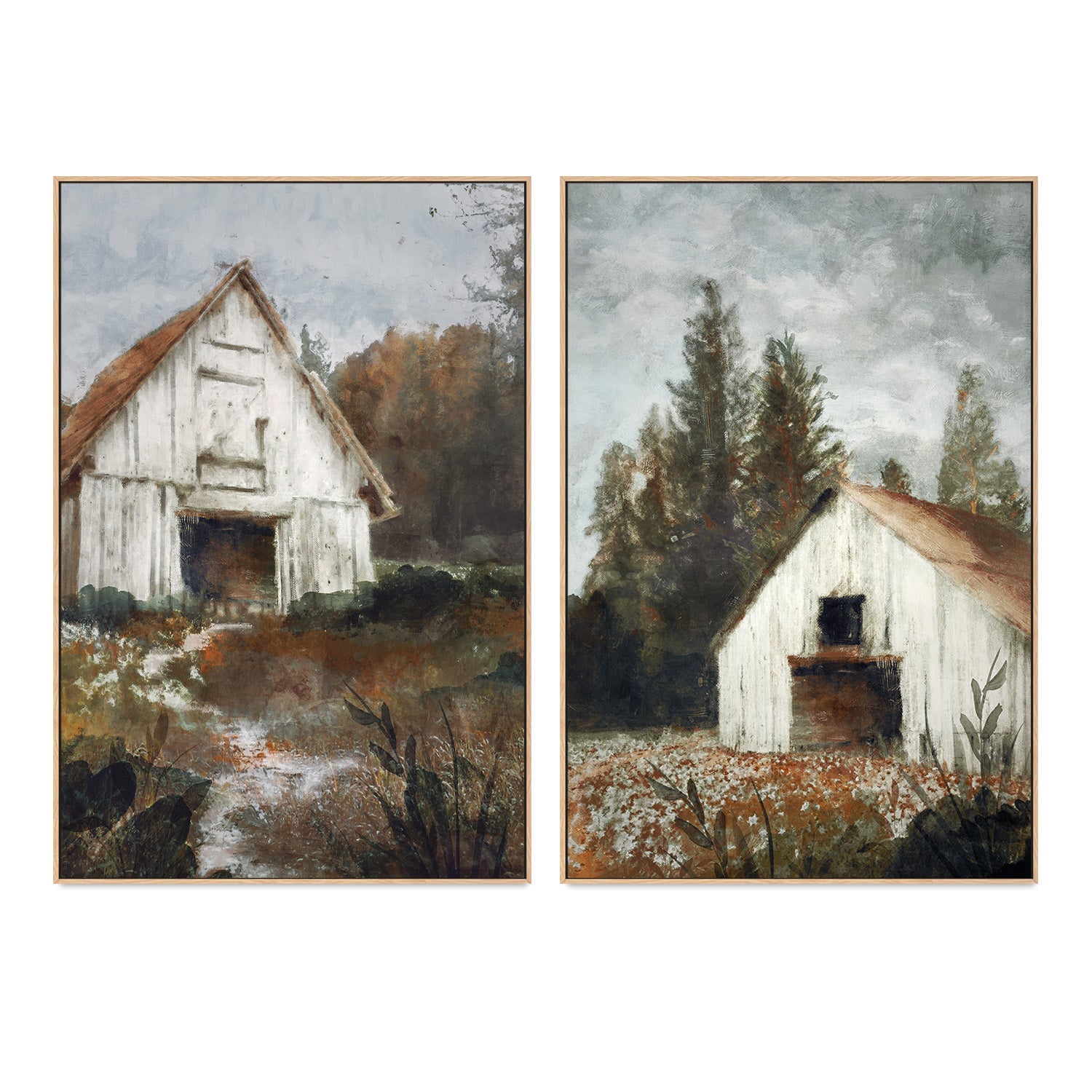 wall-art-print-canvas-poster-framed-Autumn Farmhouse, Style A & B, Set of 2 , By Nina Blue-4