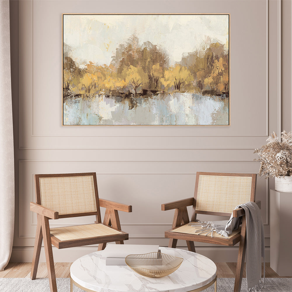 wall-art-print-canvas-poster-framed-Autumn River Reflection Gold-by-Silvia Vassileva-Gioia Wall Art