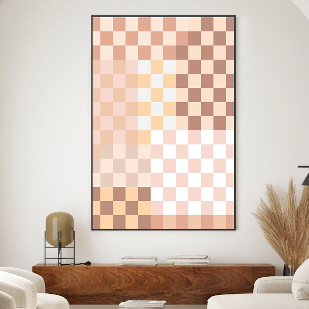 wall-art-print-canvas-poster-framed-Beige Checkered Pattern , By Elena Ristova-GIOIA-WALL-ART