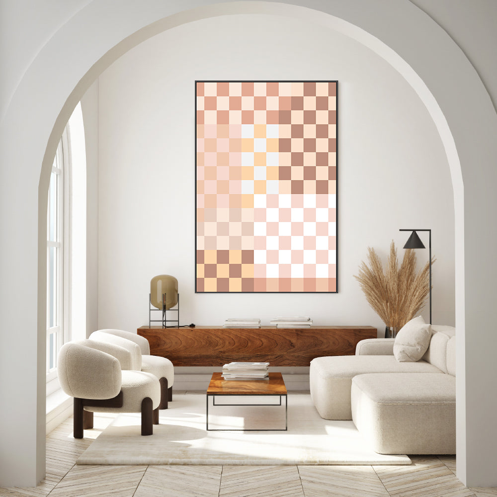 wall-art-print-canvas-poster-framed-Beige Checkered Pattern , By Elena Ristova-GIOIA-WALL-ART