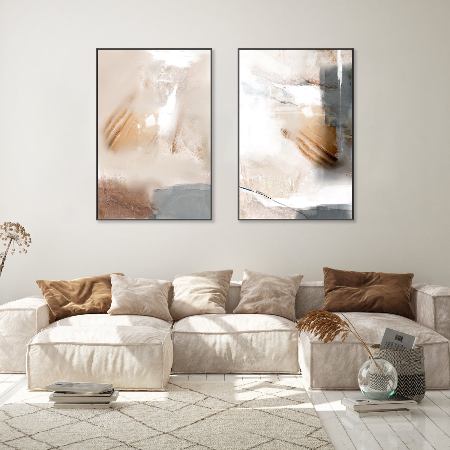 wall-art-print-canvas-poster-framed-Beige Fondness, Style A & B, Set of 2-GIOIA-WALL-ART