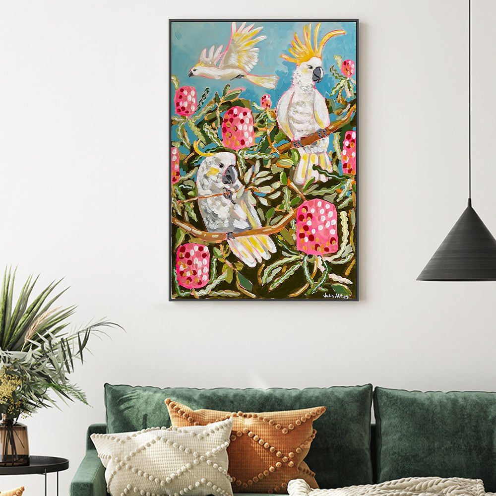 wall-art-print-canvas-poster-framed-Birds And Banksias , By Julia Abbey-2