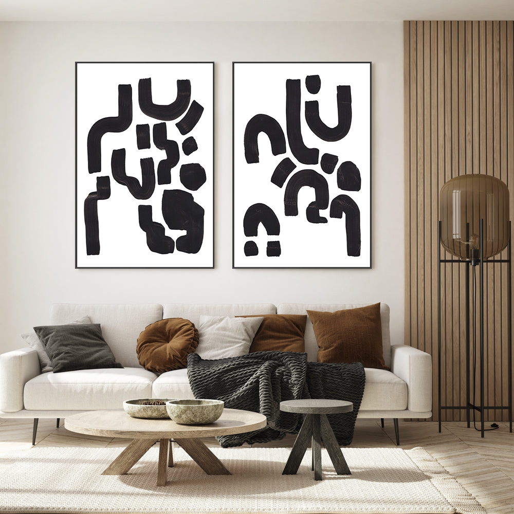 wall-art-print-canvas-poster-framed-Black Abstract Shapes, Set Of 2 , By Ejaaz Haniff-GIOIA-WALL-ART