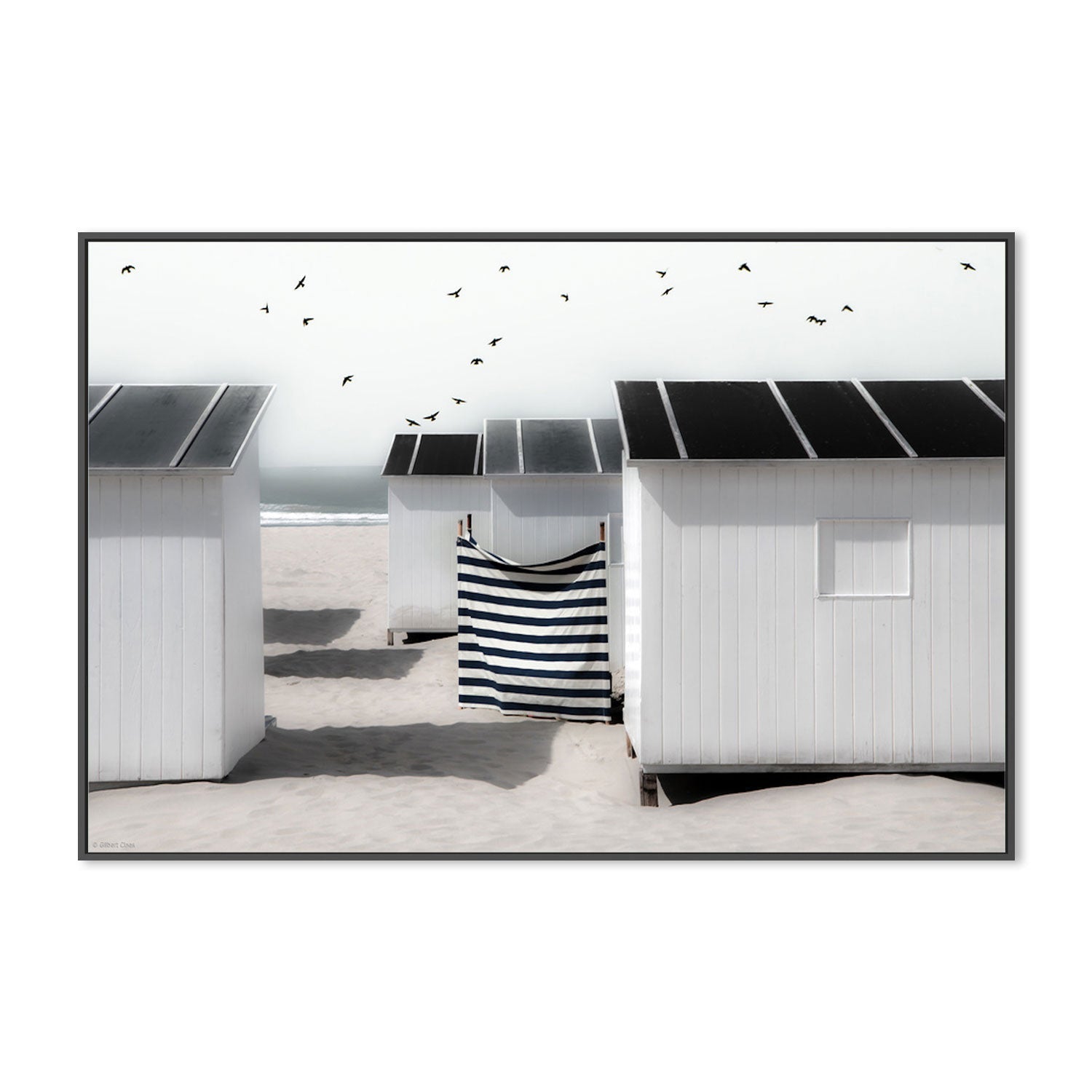 wall-art-print-canvas-poster-framed-Black And White Beach Boxes , By Gilbert Claes-GIOIA-WALL-ART