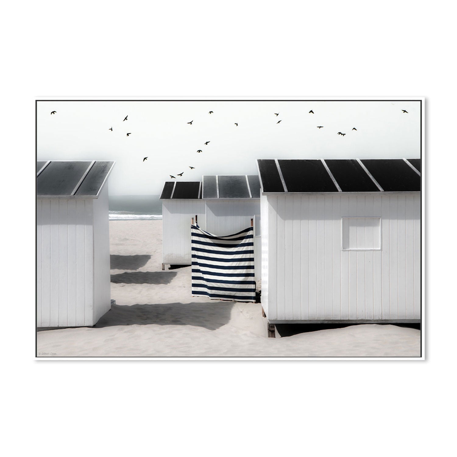 wall-art-print-canvas-poster-framed-Black And White Beach Boxes , By Gilbert Claes-GIOIA-WALL-ART