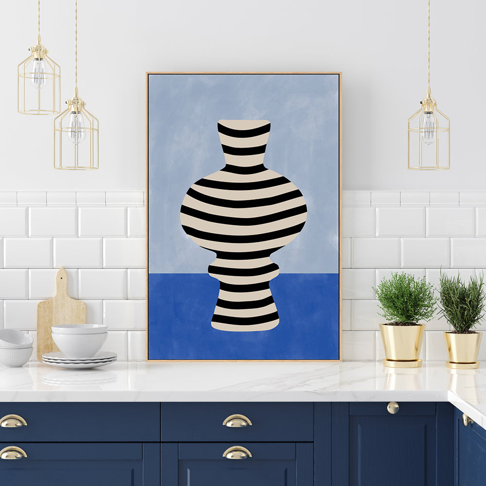 wall-art-print-canvas-poster-framed-Black And White Striped Vase , By Elena Ristova-GIOIA-WALL-ART