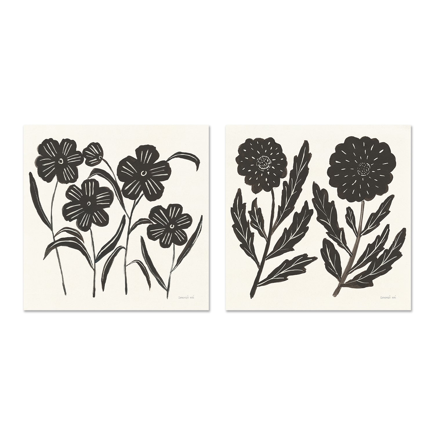 wall-art-print-canvas-poster-framed-Black Flowers, Style A & B, Set Of 2 , By Danhui Nai-GIOIA-WALL-ART