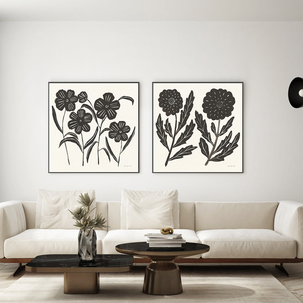 wall-art-print-canvas-poster-framed-Black Flowers, Style A & B, Set Of 2 , By Danhui Nai-GIOIA-WALL-ART