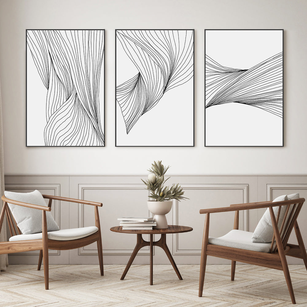 wall-art-print-canvas-poster-framed-Black Lines, Style A, B & C, Set Of 3-GIOIA-WALL-ART