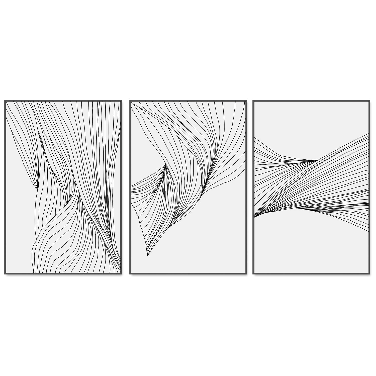 wall-art-print-canvas-poster-framed-Black Lines, Style A, B & C, Set Of 3-GIOIA-WALL-ART