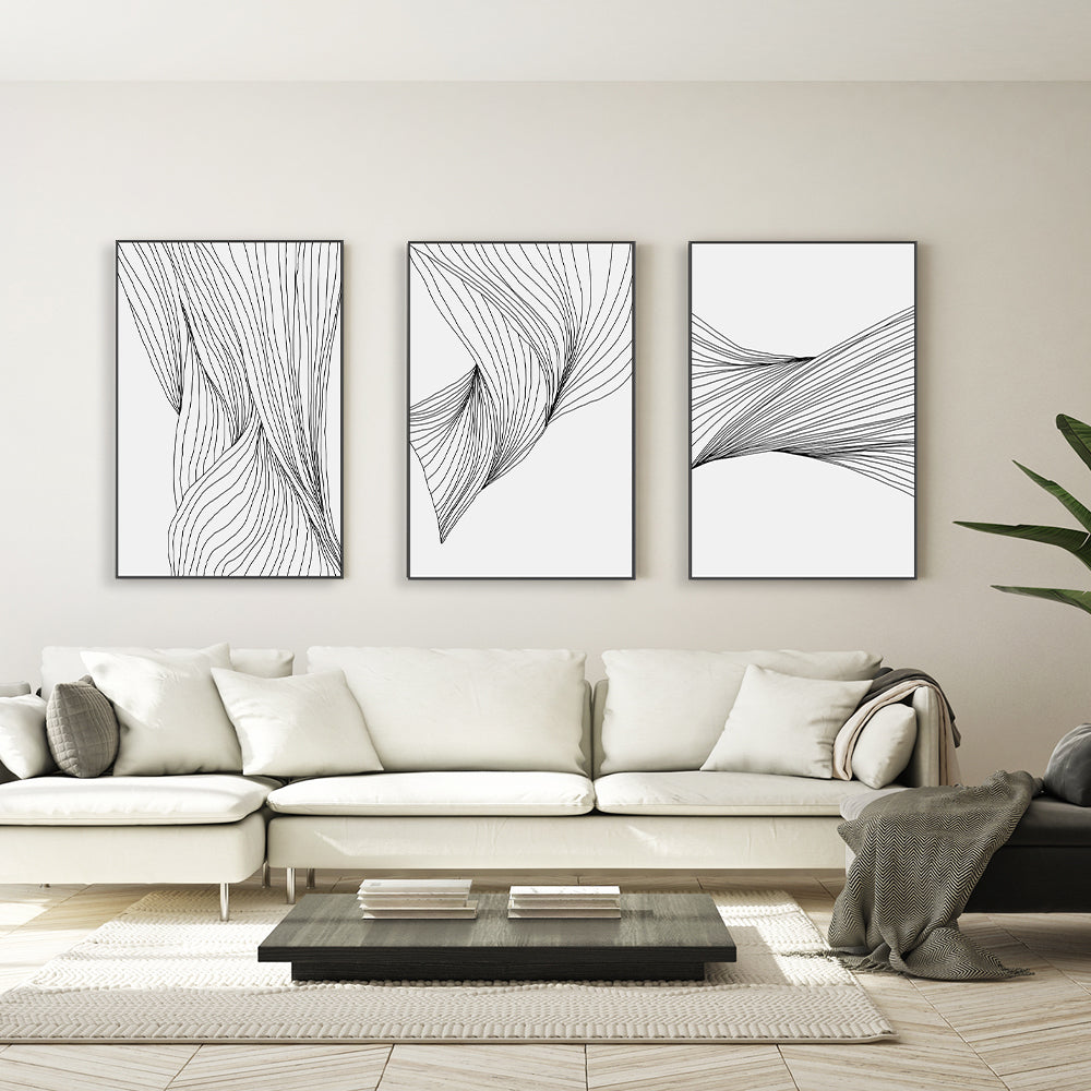 wall-art-print-canvas-poster-framed-Black Lines, Style A, B & C, Set Of 3-GIOIA-WALL-ART