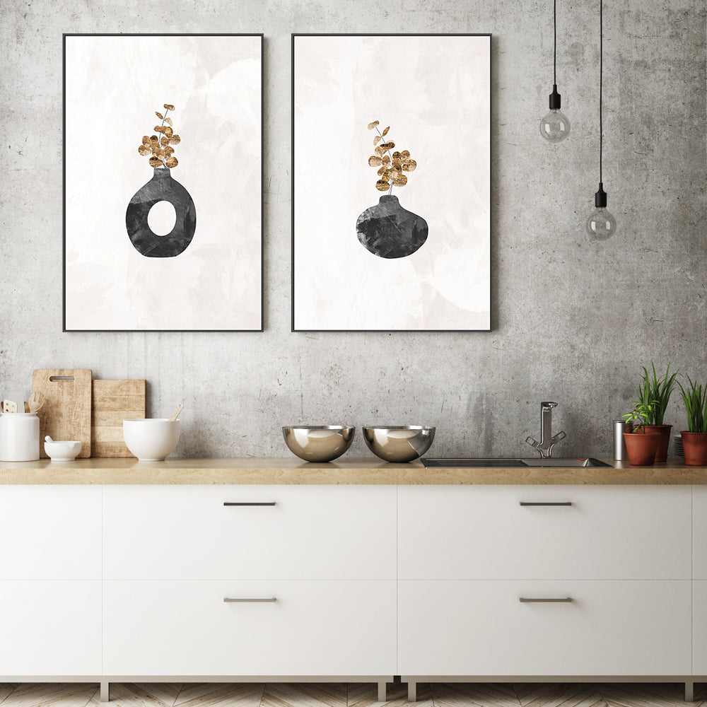 wall-art-print-canvas-poster-framed-Black Potted Plants, Style A & B, Set Of 2 , By Sarah Manovski-GIOIA-WALL-ART