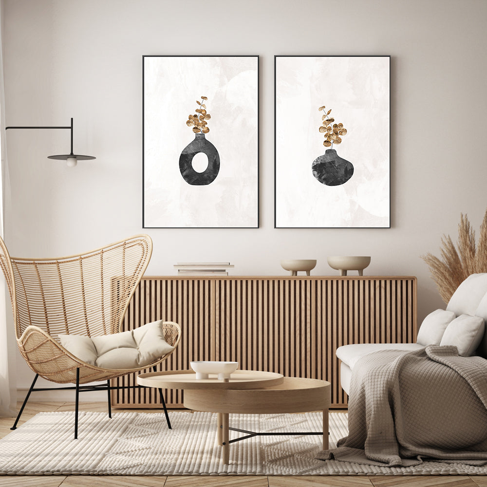 wall-art-print-canvas-poster-framed-Black Potted Plants, Style A & B, Set Of 2 , By Sarah Manovski-GIOIA-WALL-ART