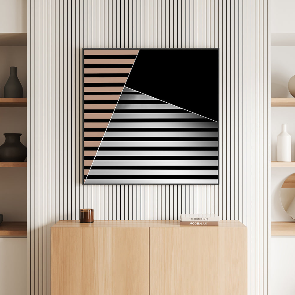 wall-art-print-canvas-poster-framed-Black, White And Brown Abstract Geometry , By Gilbert Claes-GIOIA-WALL-ART