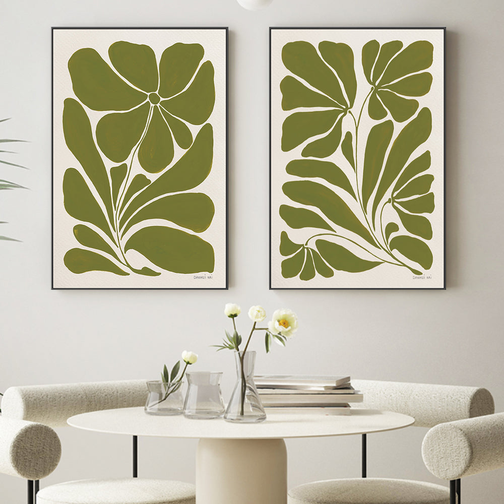 wall-art-print-canvas-poster-framed-Blooming Joy Green, Style A & Style B, Set Of 2 , By Danhui Nai-GIOIA-WALL-ART