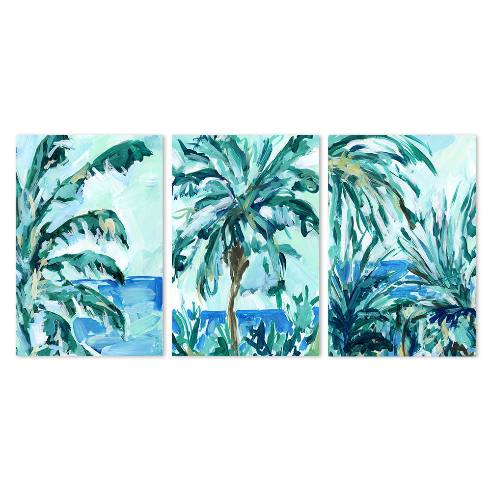 wall-art-print-canvas-poster-framed-Blue And Green Palms, Set Of 3-by-Emily Wood-Gioia Wall Art