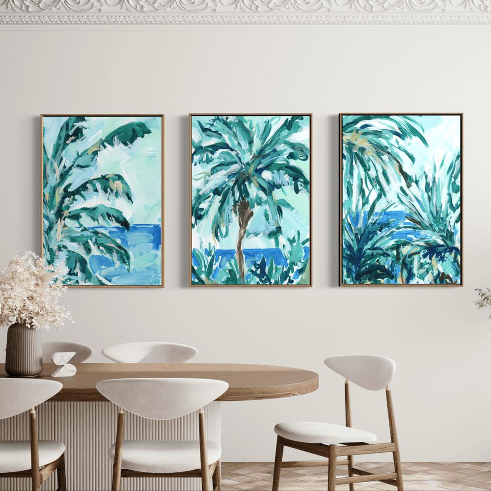 wall-art-print-canvas-poster-framed-Blue And Green Palms, Set Of 3-by-Emily Wood-Gioia Wall Art