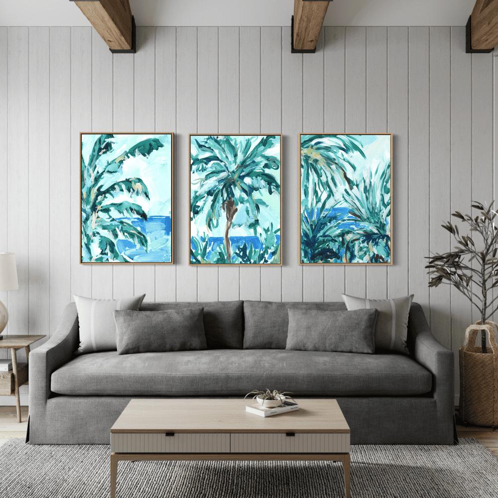 wall-art-print-canvas-poster-framed-Blue And Green Palms, Set Of 3-by-Emily Wood-Gioia Wall Art