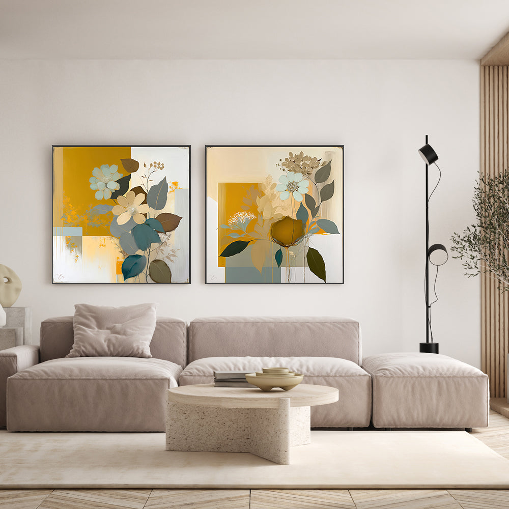 wall-art-print-canvas-poster-framed-Blue And Mustard Botanicals, Style A & B, Set Of 2 , By Bella Eve-GIOIA-WALL-ART