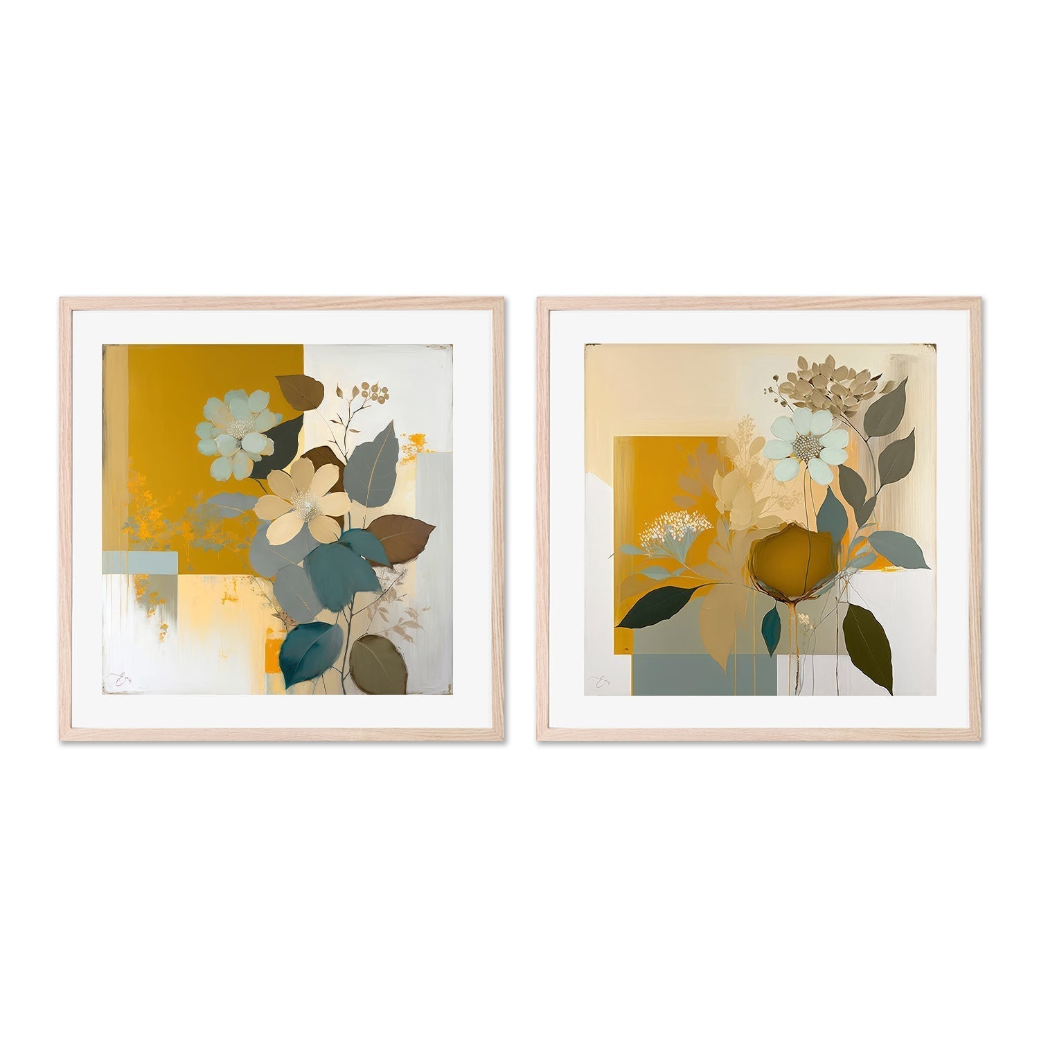 wall-art-print-canvas-poster-framed-Blue And Mustard Botanicals, Style A & B, Set Of 2 , By Bella Eve-GIOIA-WALL-ART