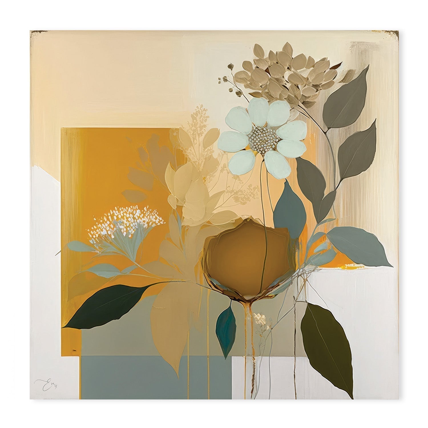 wall-art-print-canvas-poster-framed-Blue And Mustard Botanicals, Style A & B, Set Of 2 , By Bella Eve-GIOIA-WALL-ART